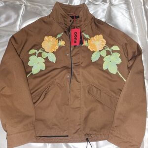 HUGO Brown Jacket with Floral Embroidery Size Large